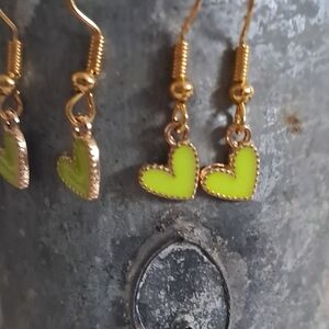 Dainty Gold and Green Heart Enamel Earrings